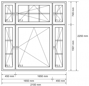 6-flügeliges Fenster mit Sprossen
